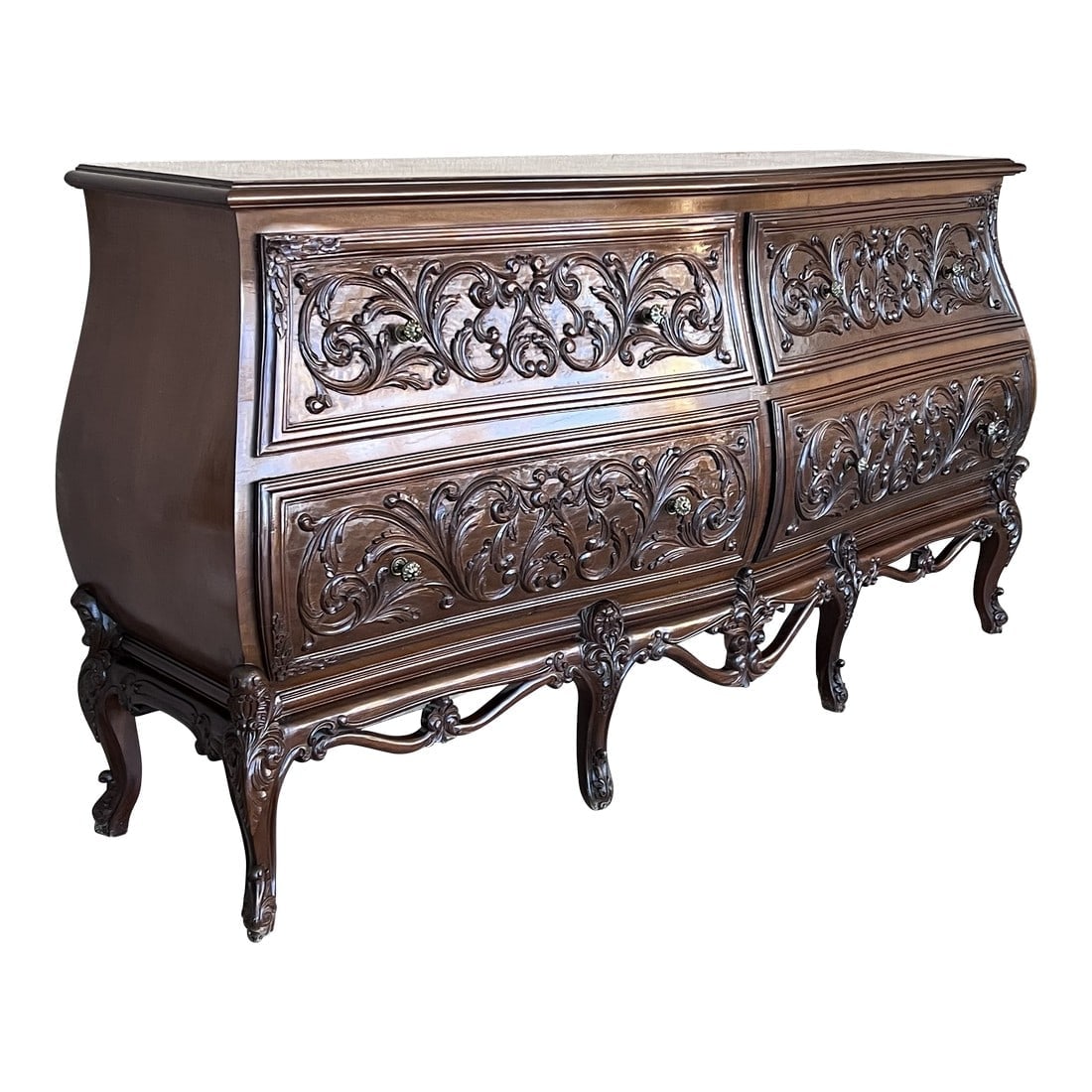 19th Century French Provincial Louis XV Carved Walnut Bombe Double Commode (1 of 10)