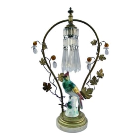 Bird Porcelain Crystal Lamp Circa 1920