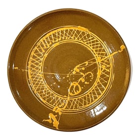 Studio Pottery Charger - Slip Glaze Embellished - Circa 1970's