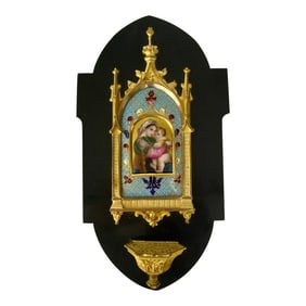 French Antique Bronze 19 Century Holy Water Wall Hanging