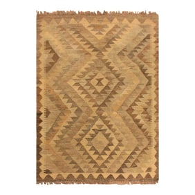 1990s Rustic Kilim Gray Brown Wool Rug