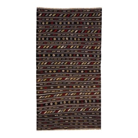 1960s Vintage Kilim Handmade Brown Geometric Wool Rug