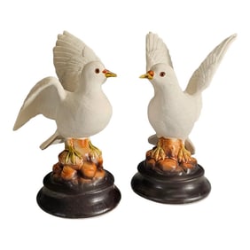 White Porcelain Roselane Doves Figurine Mid Century Set of 2
