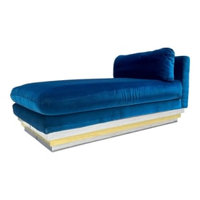 Vintage Velvet Lounge Chaise on Chrome/Brass Base