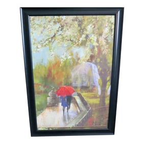 Spring Time in Paris Acrylic on Posterboard Painting Signed/ H. Rush