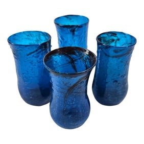 Bubble Rustic Teal Blue Water Glass Set of 4