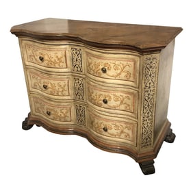 1990s Italian Hand Painted Wood Three Drawer Chest With Faux Marbleized Top