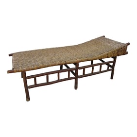 1930s Hickory Woven Wicker Rattan Chaise Lounge or Daybed