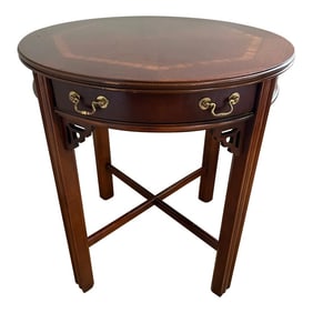 Late 20th Century Lane Chinese Chippendale Round Side Table With Fretwork