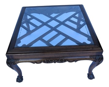 Hollywood Regency Lattice Motif Style Mahogany Wood Coffee Table
