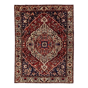 1960s Persian Designed Bakhtiari Wool Rug Handmade With Red and Blue Field