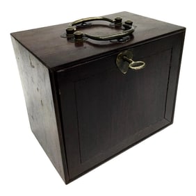 Antique Asian Rosewood Brass Locking Moneybox