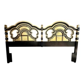 Stunning Vintage Hollywood Regency Mediterranean Style Ebony and Parcel Gilt King Size Headboard-New