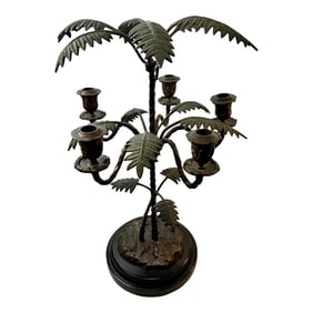 Vintage Palm Beach Regency Patinated Bronze Palm Tree Candelabra