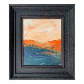 Angela Wakefield Abstract Orange & Black Mountain Landscape Study by Contemporary British Artist, 20