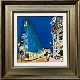 Urbis at Night in Manchester City by Contemporary British Urban Landscape Artist, 2016, Framed
