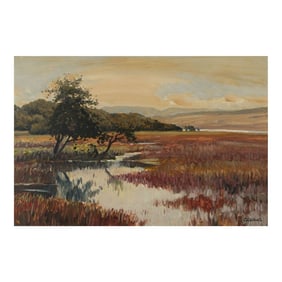 Post-Impressionist Oil Painting of Donegal Wetlands Landscape in Ireland, 1965