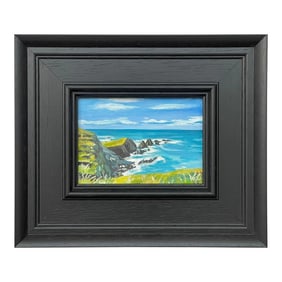 Angela Wakefield Miniature Sea Landscape Study of Devon Coastline by Contemporary British Artist, 20