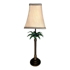 Vintage Palm Beach Regency Tole Palm Tree Table Lamp With Silk Shade