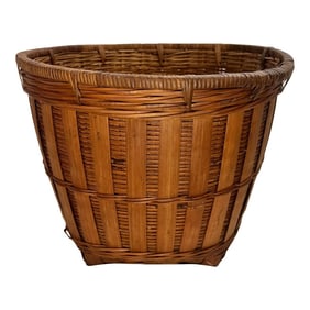 Vintage Tortoise Bamboo and Rattan Wastebasket
