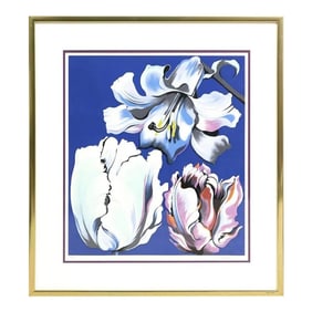 Original Signed Lowell Blair Nesbitt 'Flowers on Blue' Artist Proof 3/40