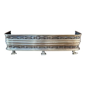 Early 20th Century Pierced Brass Fireplace Fender With Paw Feet