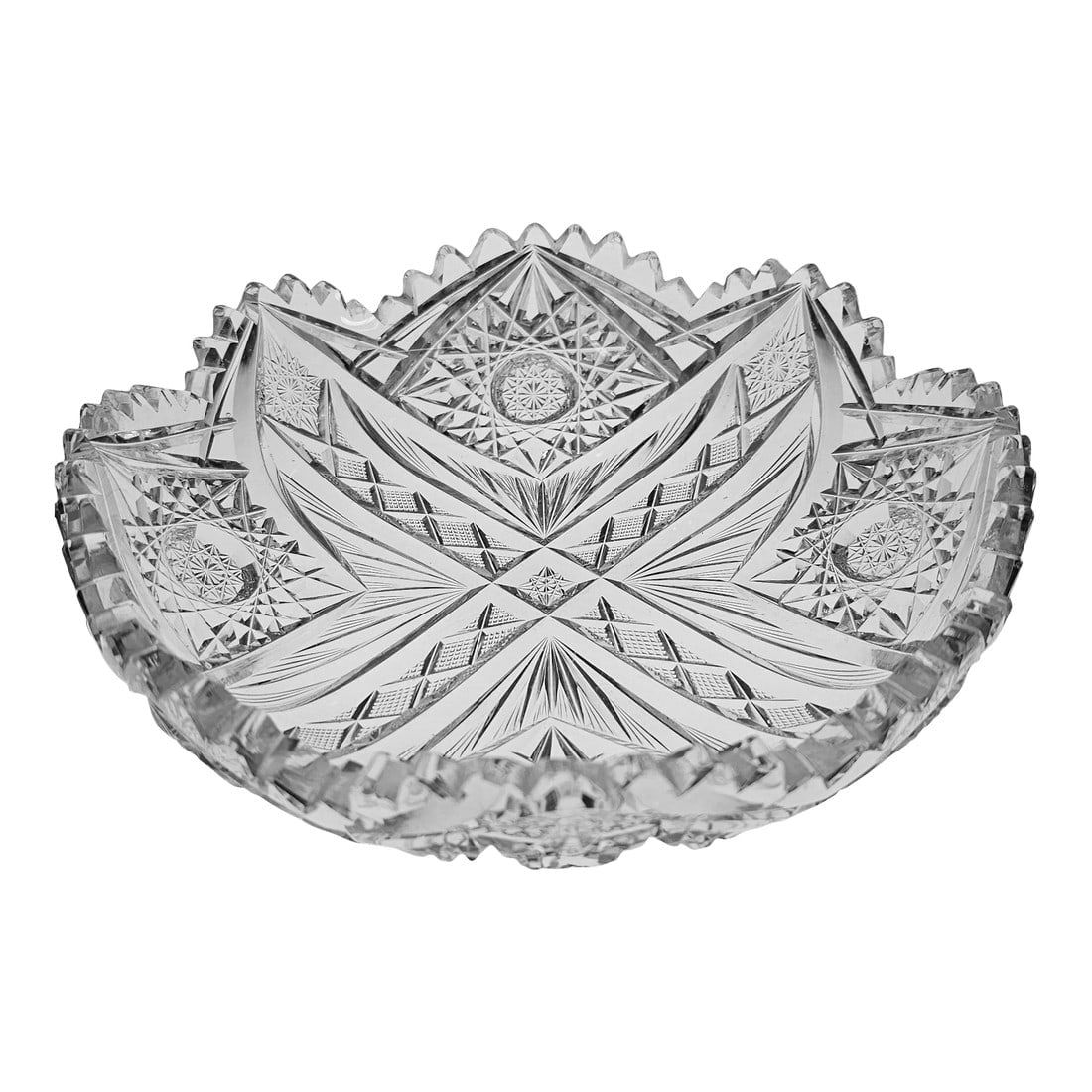 American Brilliant Period Small Hobstar Cut Glass Dish (1 of 10)