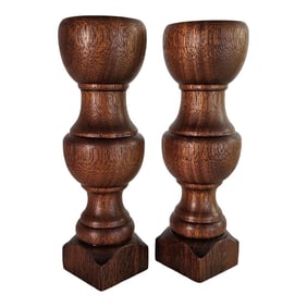Walnut Baluster Hand Turned Wood Candle Holders 8" Tall Set of 2
