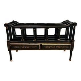 Vintage Regency Style Ebony Textured and Gilt Wood Canterbury / Magazine Rack in the Style of Maitla