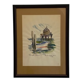 1968 Framed Watercolor Painting of Kennebunkport by Helen Schepens-Kraus