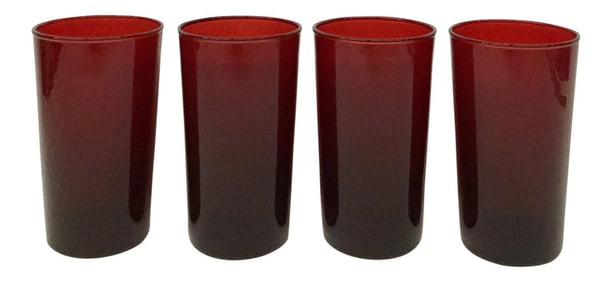 Vintage Ruby Red Signed Anchor Hocking Glasses - Set of 4