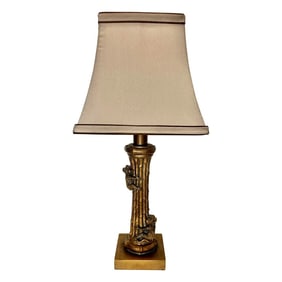 Vintage Two Monkey's Climbing Faux Bamboo Gold Petite Table Lamp