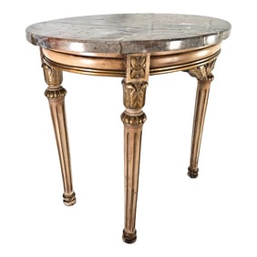 French Louis XV Oval Accent Console Table Marble Top Giltwood