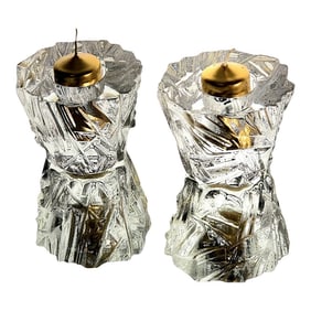 Orrefors Taper Crystal Clear Candle Holders Pair