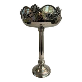 Late 20th Century Art Nouveau Hammered Silver Plate Tall Pedestal Bowl by Lady Primrose