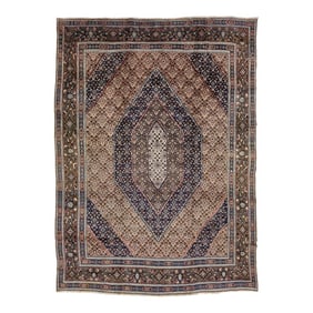 Ligh Brown 1960s Mashad Designed Wool Rug With Allover Pattern