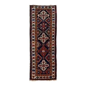 Handmade Caucasian Geometric Wool Rug in Blue