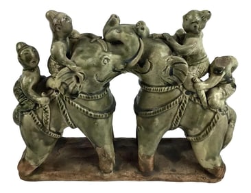 Early 20th Century Antique Thai Ceramic Elephant Statue