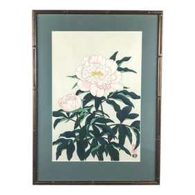 Vintage Nisaburo Ito Woodblock Print Peony Pink