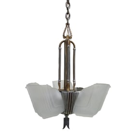 Art Deco Circa 1930s Style Slip Glass Three Shade Chandelier Pendant Light