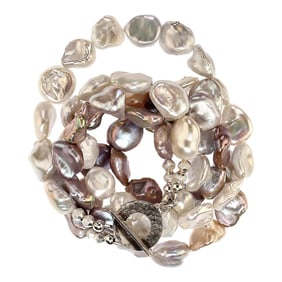 Two-Strand Pearls in Silver & White Cross Over Pattern Necklace