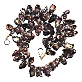 Walnut-Maroon Color Keshi Pearl Necklace June Birthstone