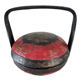 Chinese Lacquered Red and Black Chinese Wedding Basket 12"