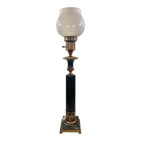 Mid-Century Hollywood Regency Patinated Bronze Neoclassical Fluted Column Table Lamp