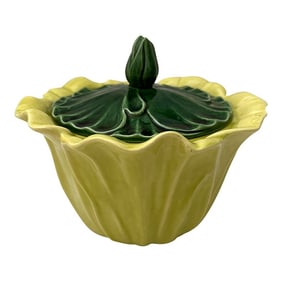 Vintage Majolica Leaf/Cabbage Bowl W/Lid