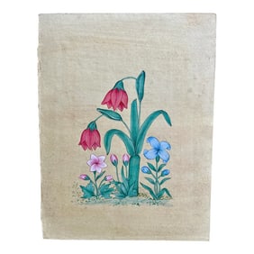 Vintage Indian Hand Painted Shri Mahaveer Swami's Mughal Botanicals Fine-Art Painting