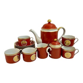 1976 Fitz and Floyd Medallion D'Or Orange Coffee Service - a Set of 15 Pieces