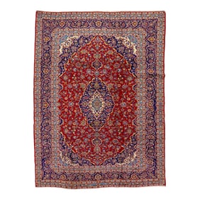 Vintage Hand-Knotted Persian Kashan Red Wool Rug With Medallion Motif