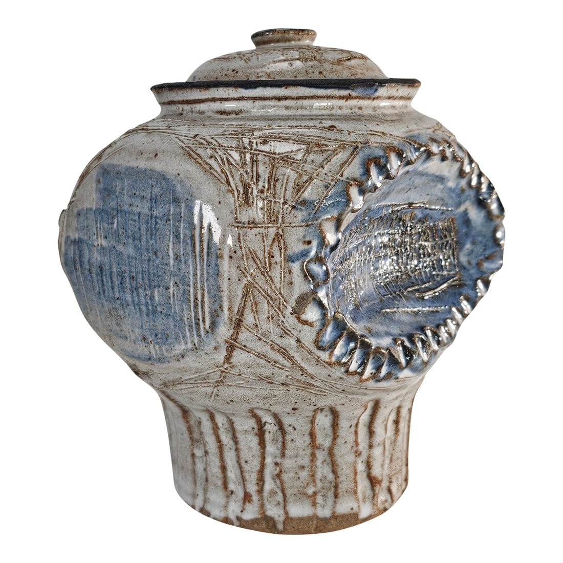 Studio Art Pottery Scraffito Blue and Gray Vase 7.25" (1 of 12)