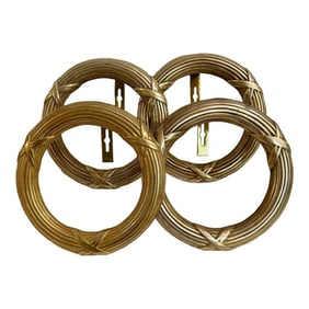 Vintage Brass Ribbon and Reed Wreath Drapery Tie Backs - a Set of 4